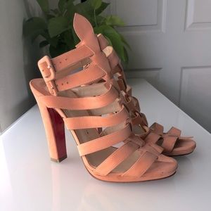 Christian Louboutin coral suede heeled sandal